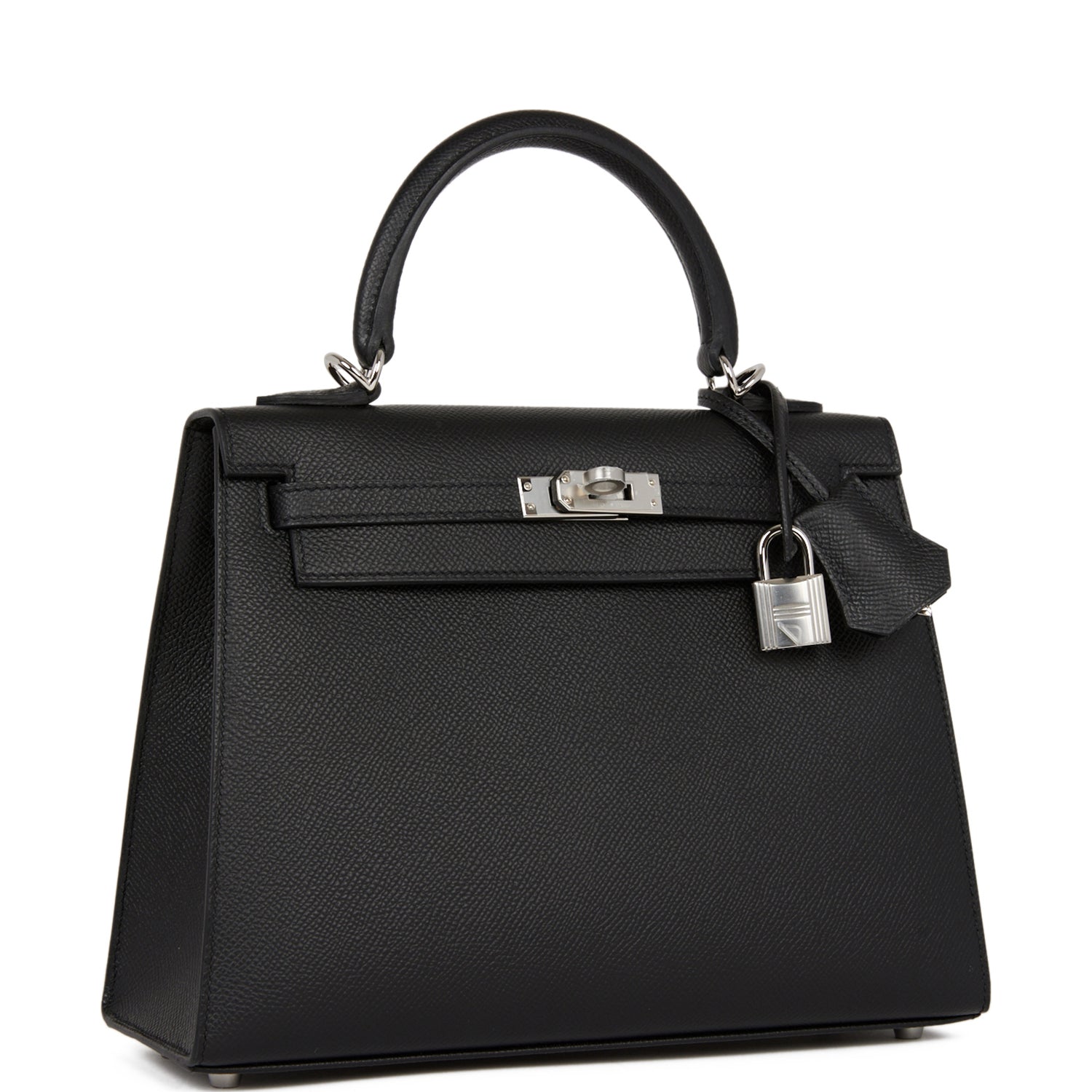 Hermes Kelly Sellier Epsom Palladium Hardware Handbag Black Travel Bag 9