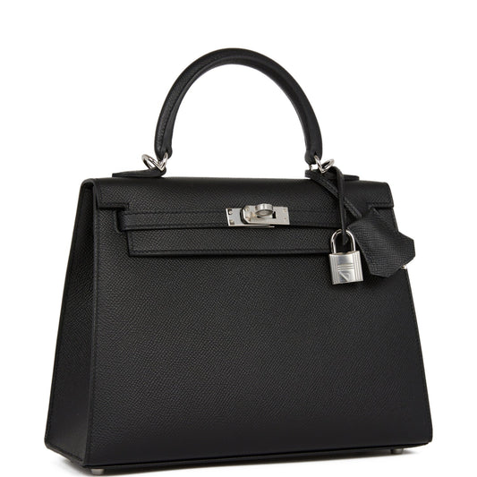 Hermes Kelly Sellier Epsom Palladium Hardware Handbag Black Travel Bag 9