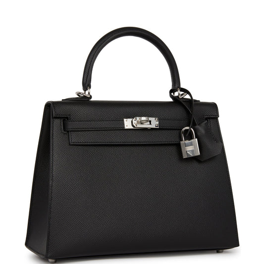 Hermes Kelly Sellier Epsom Palladium Hardware Handbag Black Travel Bag Hardware 3