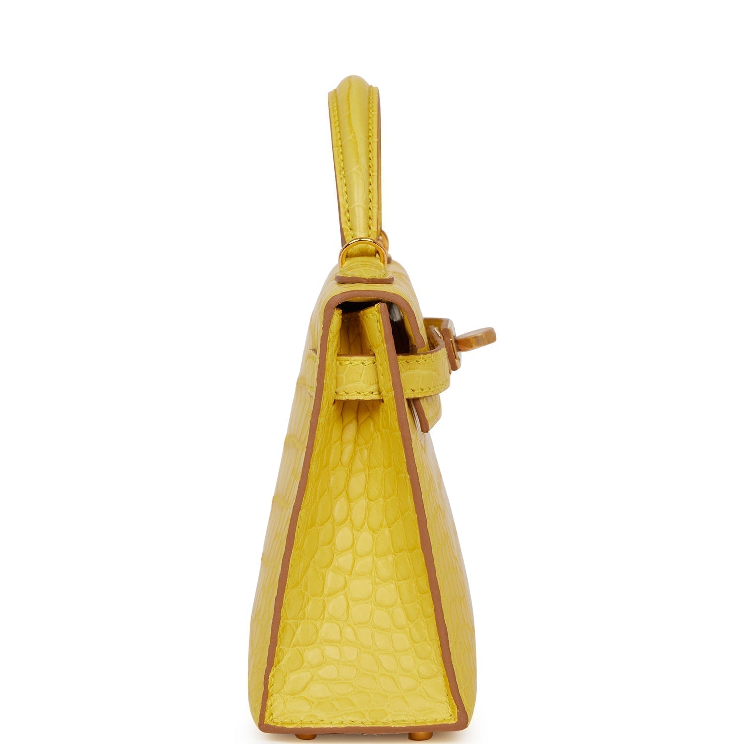 Hermes Kelly Sellier Mimosa Matte Alligator Hardware Handbag Gold Travel Bag