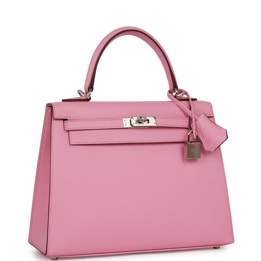 Hermes Kelly Sellier Verso Madame Palladium Hardware Handbag Pink Travel Bag