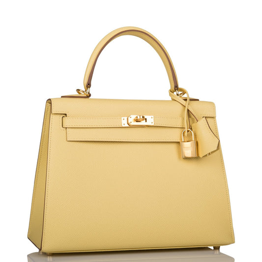 Hermes Kelly Sellier Jaune Poussin Epsom Hardware Handbag Gold Travel Bag