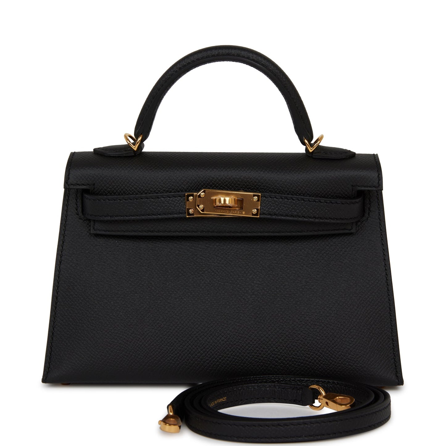 Hermes Kelly Sellier Epsom Hardware Handbag Black Gold Travel Bag 33
