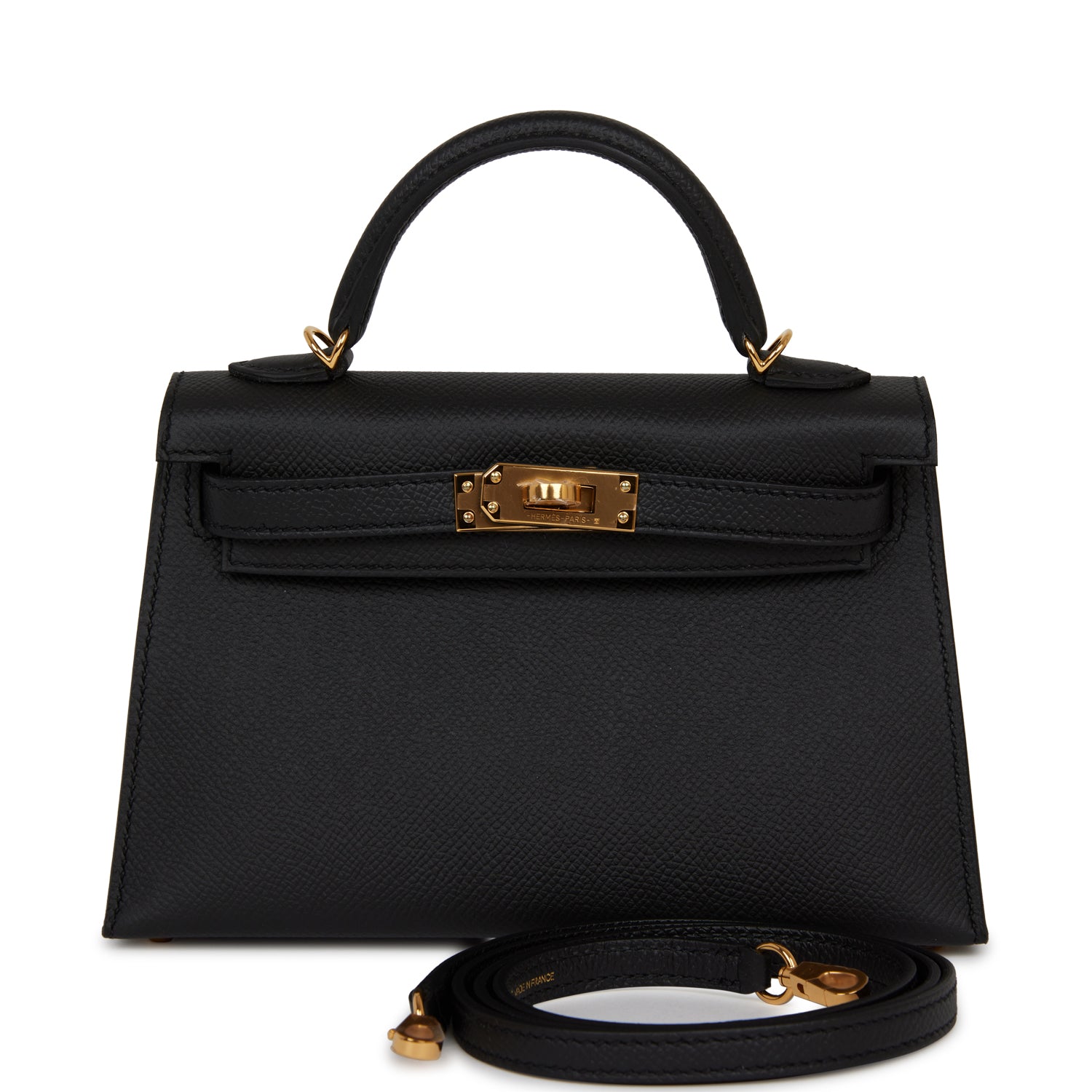 Hermes Kelly Sellier Epsom Hardware Handbag Black Gold Travel Bag 33
