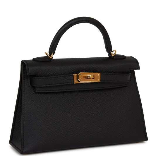 Hermes Kelly Sellier Epsom Hardware Handbag Black Gold Travel Bag 33