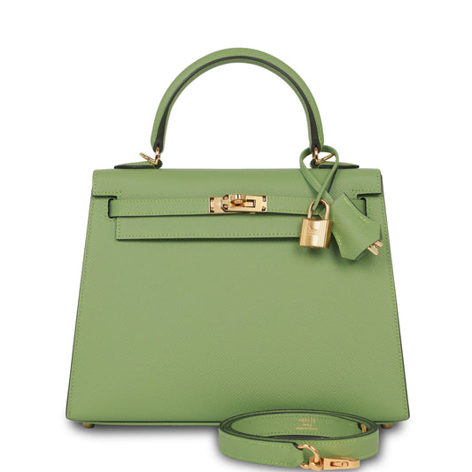 Hermes Kelly Sellier Vert Criquet Epsom Hardware Handbag Gold Travel Bag Hardware 4