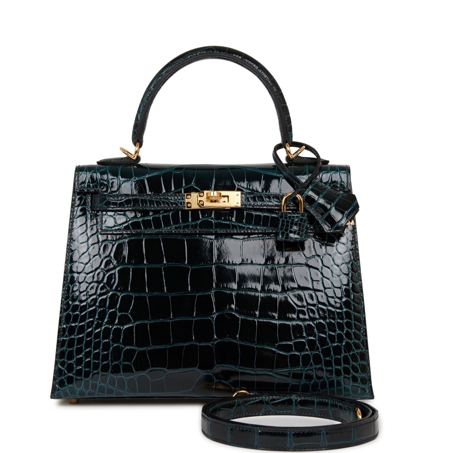 Hermes Kelly Sellier Vert Rousseau Shiny Alligator Hardware Gold Travel Bag