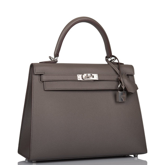 Hermes Kelly Sellier Etain Epsom Palladium Hardware Handbag Travel Bag Palladium Hardware