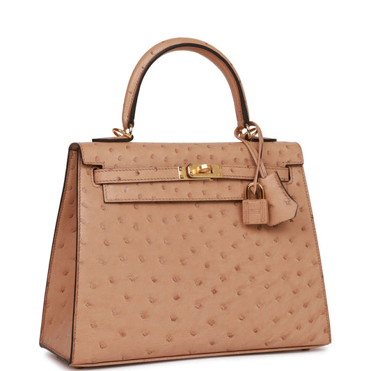 Hermes Kelly Sellier Chai Ostrich Hardware Handbag Gold Travel Bag