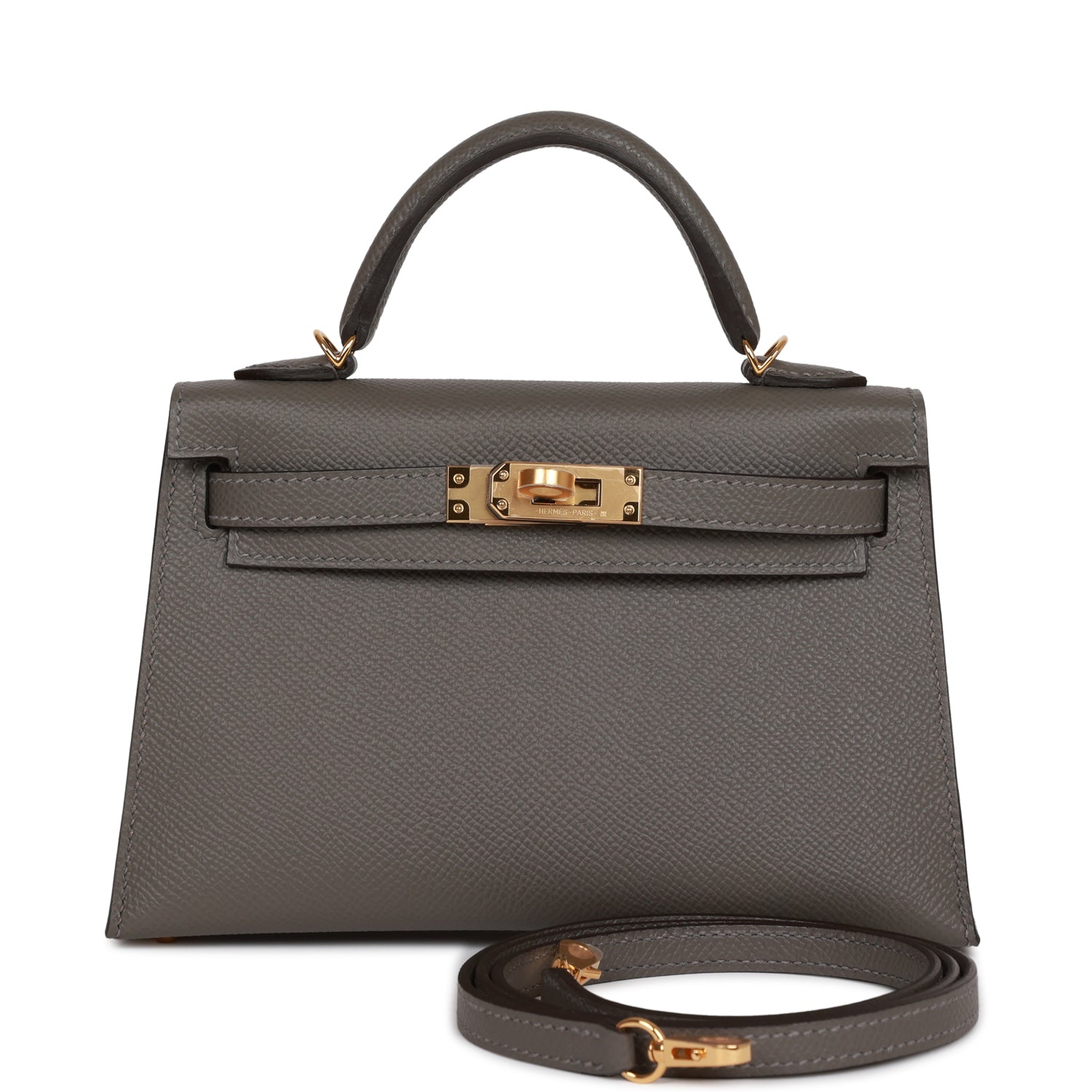 Hermes Kelly Sellier Gris Meyer Epsom Hardware Handbag Gold Travel Bag Hardware 1