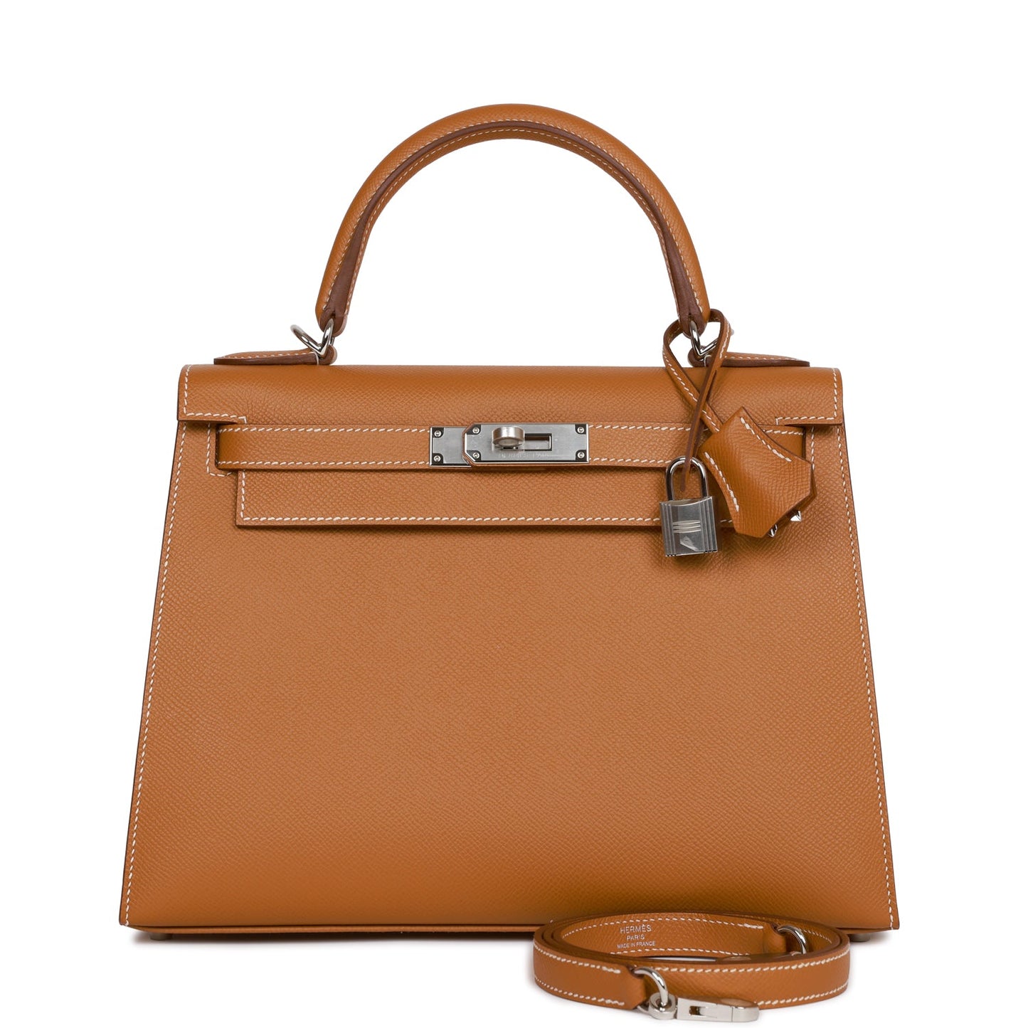 Hermes Kelly Sellier Epsom Palladium Hardware Handbag Gold Travel Bag