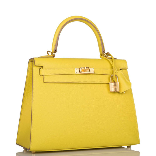 Hermes Kelly Sellier Lime Epsom Hardware Handbag Gold Travel Bag