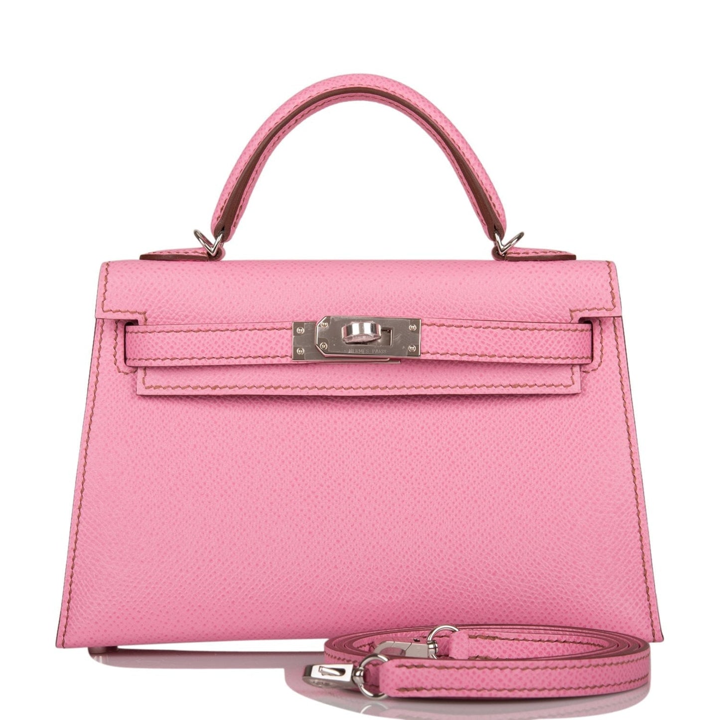 Hermes Kelly Sellier Bubblegum Epsom Palladium Hardware Handbag Travel Bag