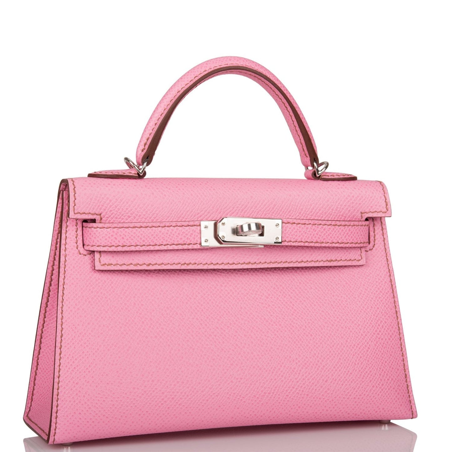 Hermes Kelly Sellier Bubblegum Epsom Palladium Hardware Handbag Travel Bag