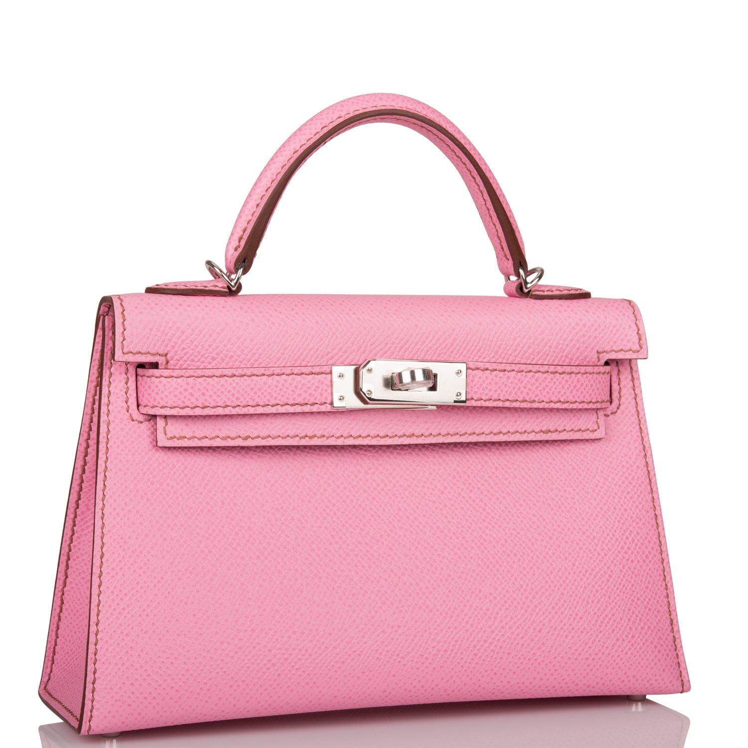 Hermes Kelly Sellier Bubblegum Epsom Palladium Hardware Handbag Travel Bag
