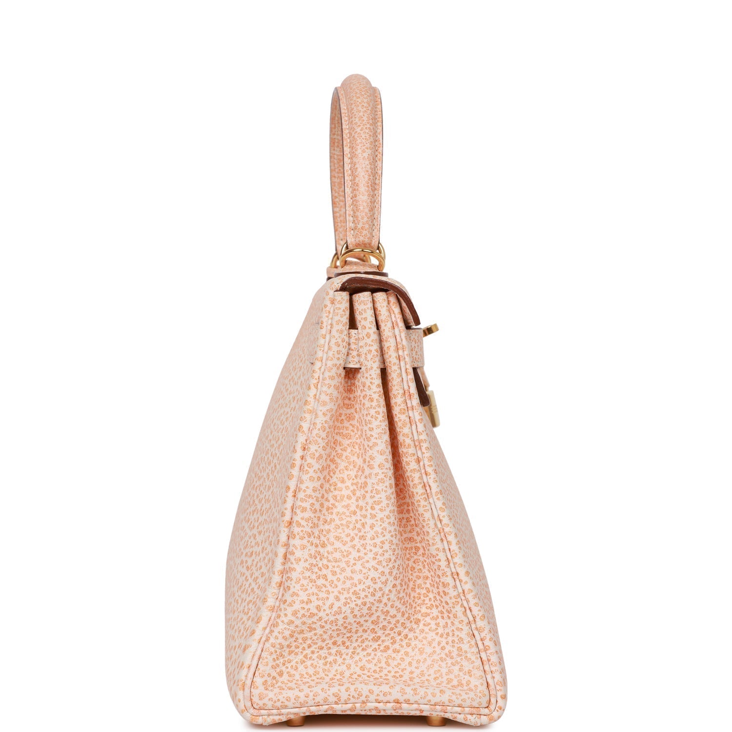 Hermes Kelly Retourne Dalmatian Buffalo Hardware Handbag Gold Orange Travel Bag