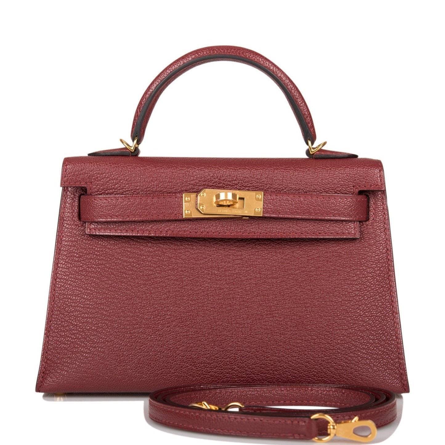 Hermes Kelly Sellier Rouge Chevre Hardware Handbag Gold Travel Bag