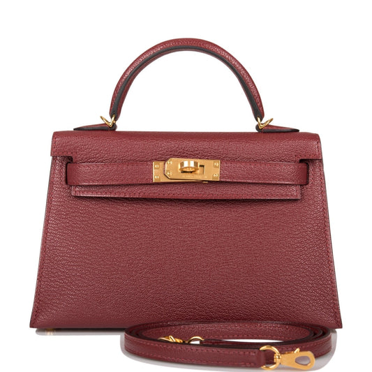 Hermes Kelly Sellier Rouge Chevre Hardware Handbag Gold Travel Bag