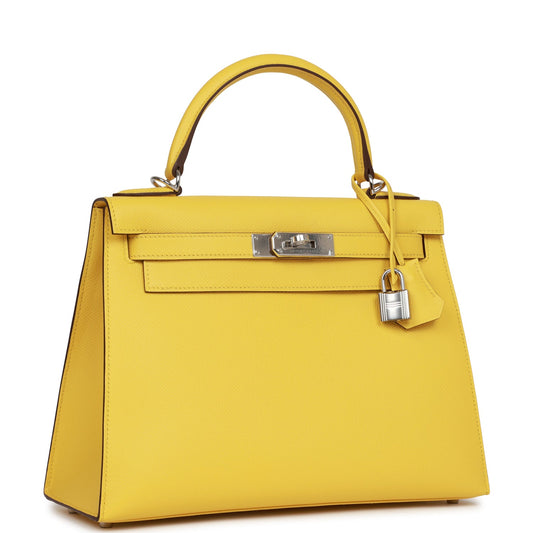 Hermes Kelly Sellier Jaune De Naples Epsom Palladium Travel Bag