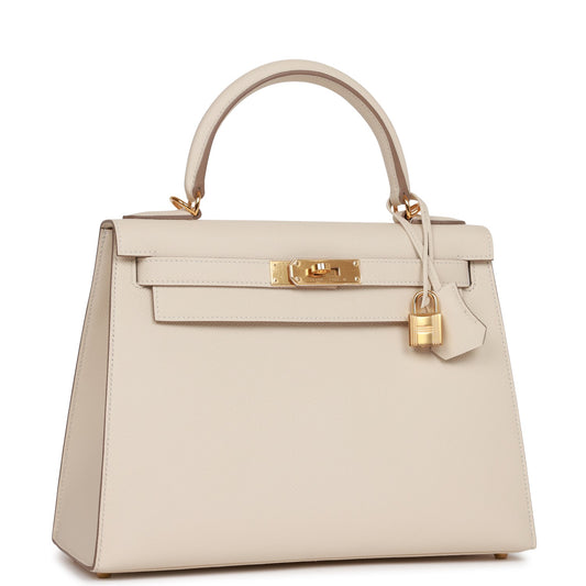 Hermes Kelly Sellier Craie Epsom Hardware Handbag Gold Travel Bag