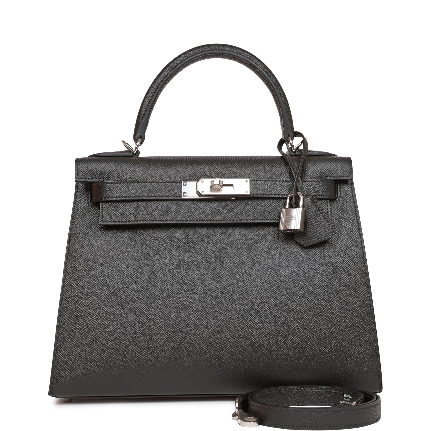 Hermes Kelly Sellier Epsom Palladium Hardware Handbag Black Travel Bag