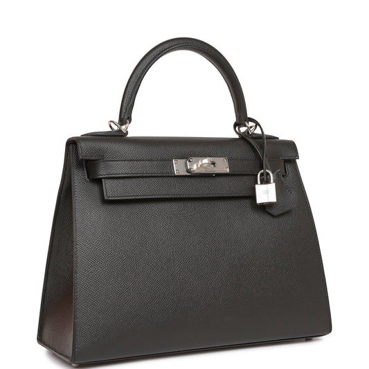 Hermes Kelly Sellier Epsom Palladium Hardware Handbag Black Travel Bag