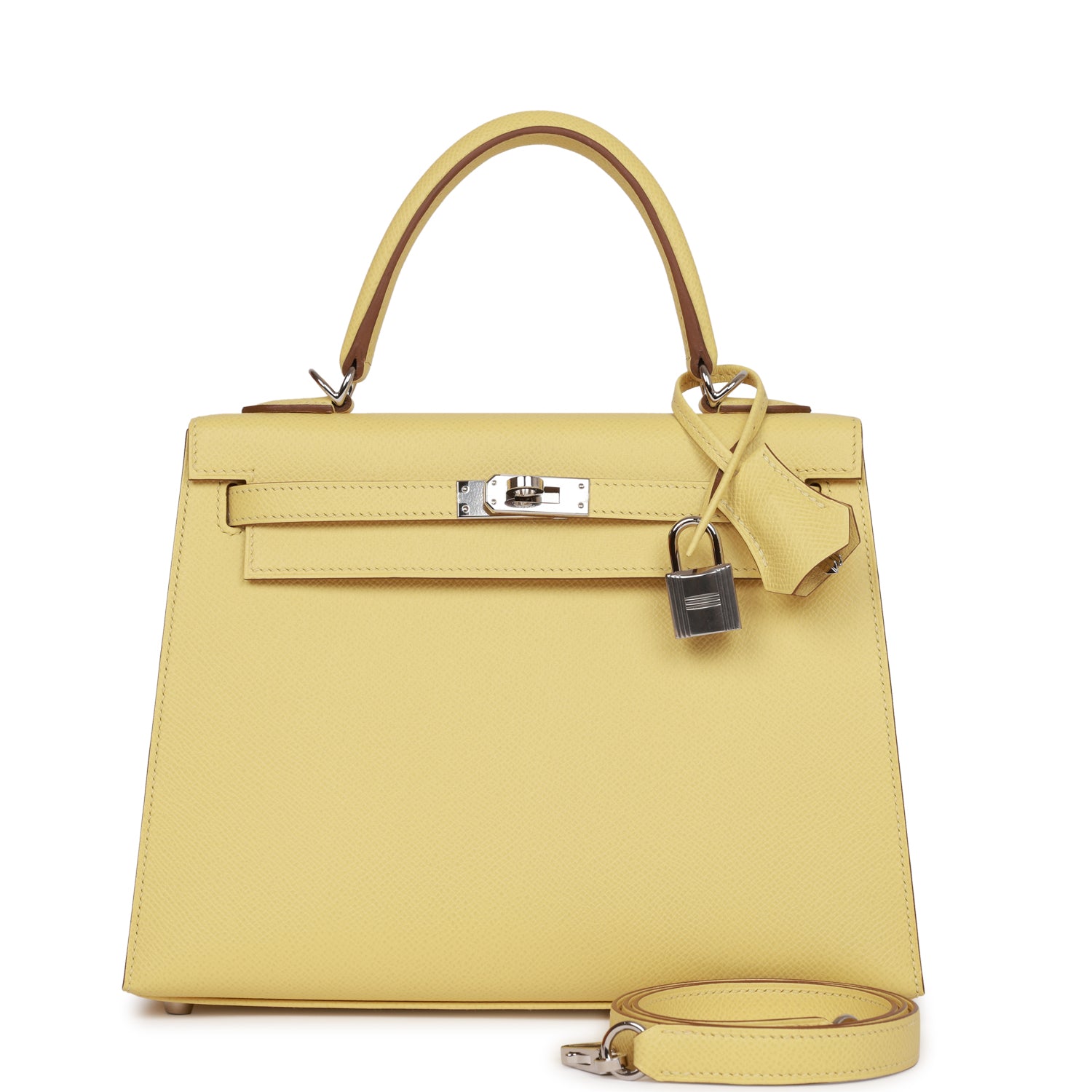 Hermes Kelly Sellier Jaune Poussin Epsom Palladium Hardware Travel Bag