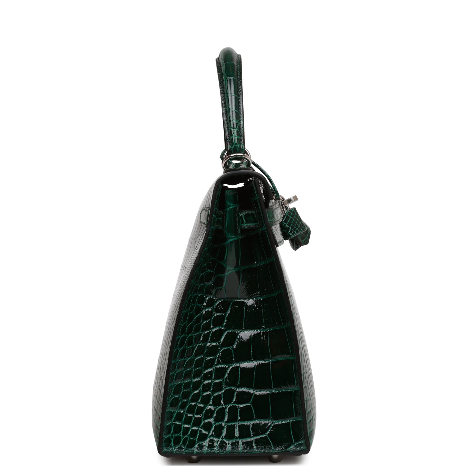 Hermes Kelly Sellier Vert Fonce Shiny Alligator Palladium Travel Bag