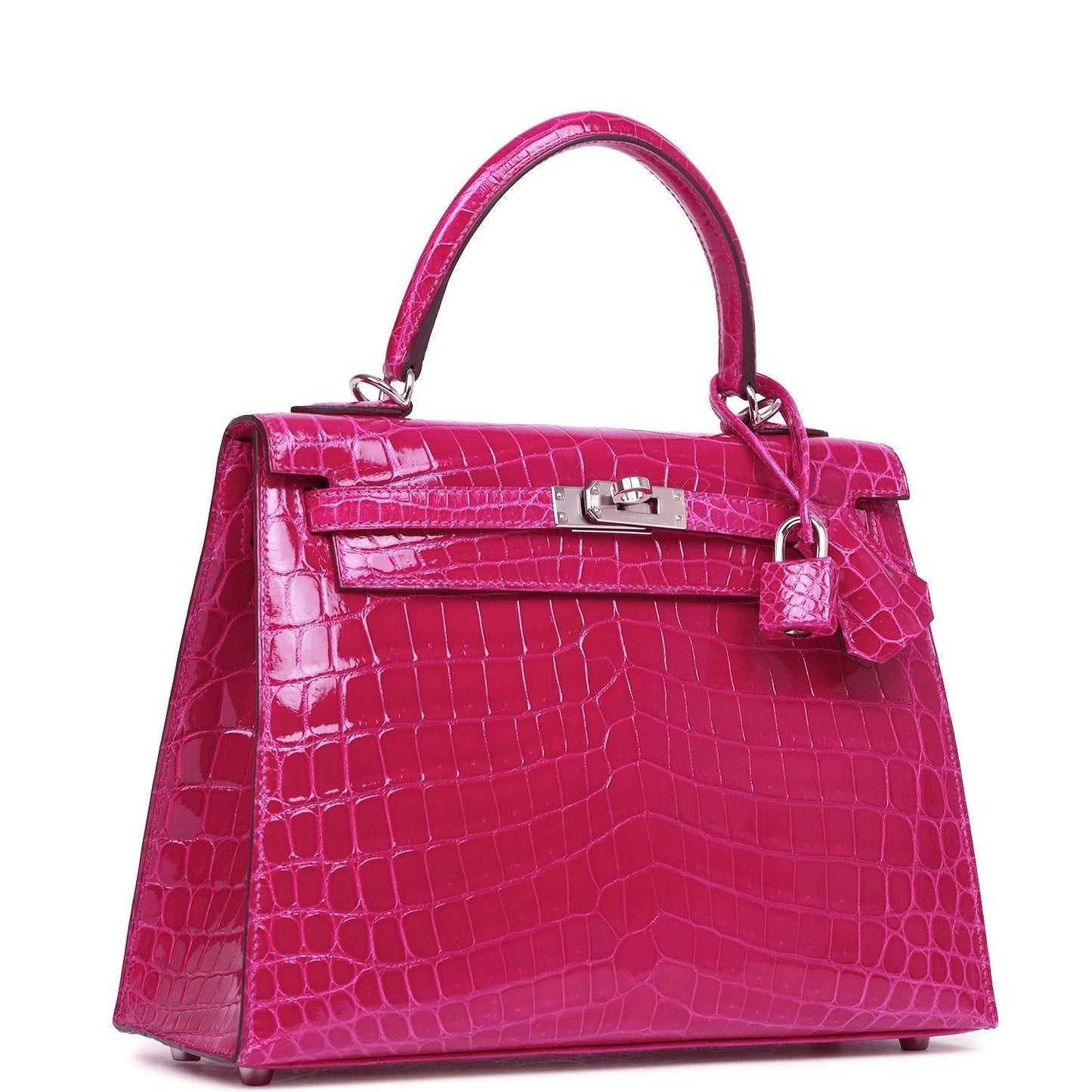 Hermes Kelly Sellier Rose Pourpre Shiny Niloticus Crocodile Travel Bag