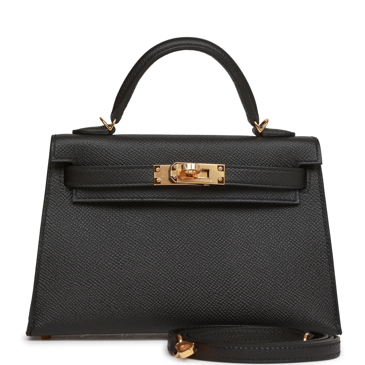 Hermes Kelly Sellier Epsom Hardware Handbag Black Gold Travel Bag 31