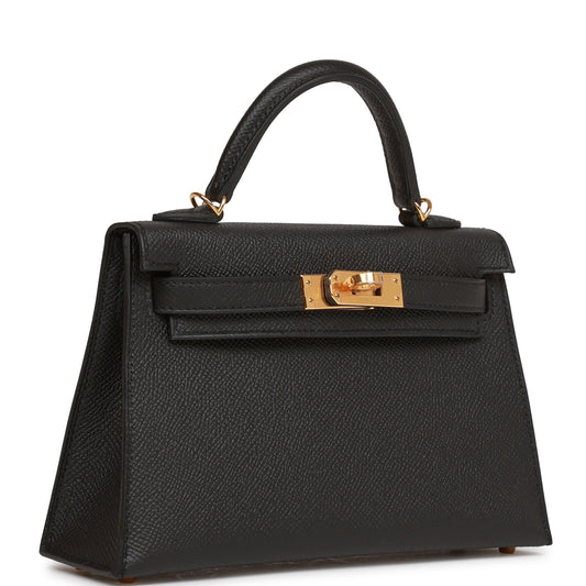 Hermes Kelly Sellier Epsom Hardware Handbag Black Gold Travel Bag 31