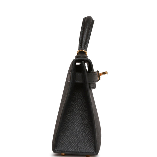 Hermes Kelly Sellier Epsom Hardware Handbag Black Gold Travel Bag For M