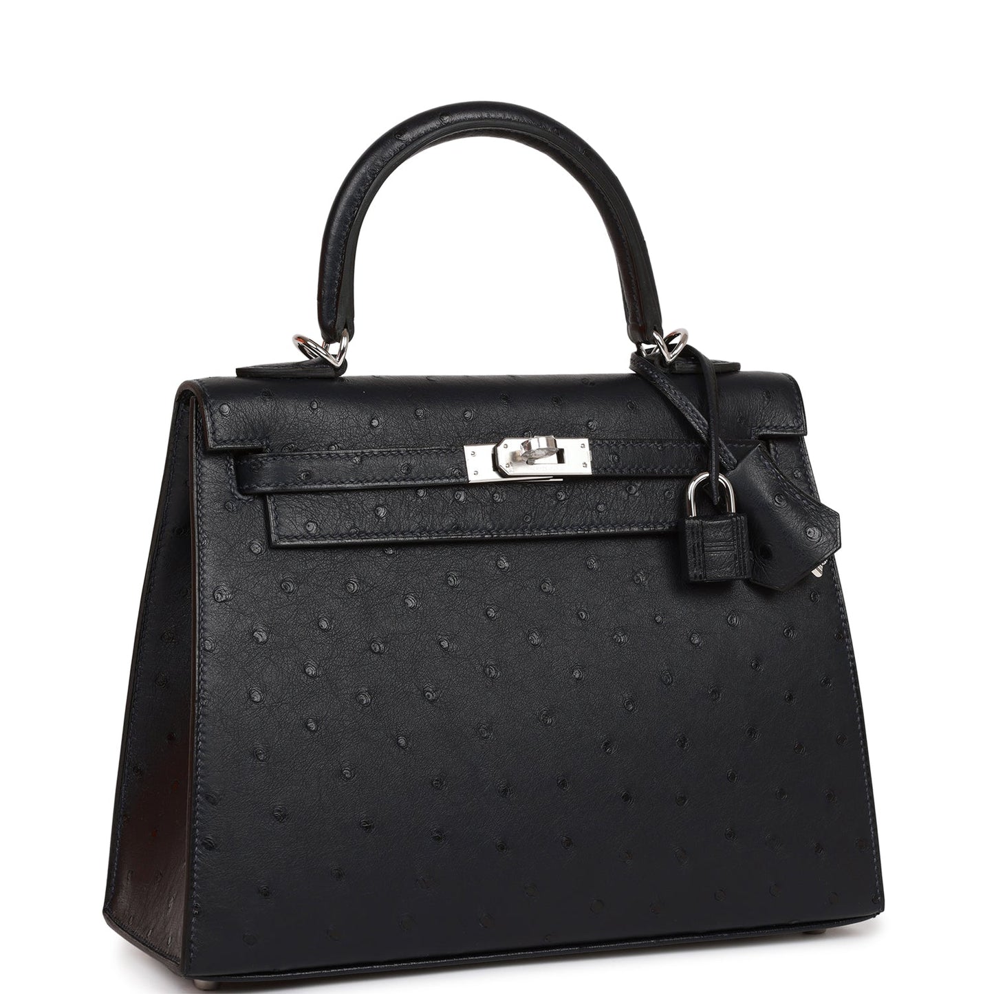 Hermes Kelly Sellier Caban Ostrich Palladium Hardware Handbag Travel Bag