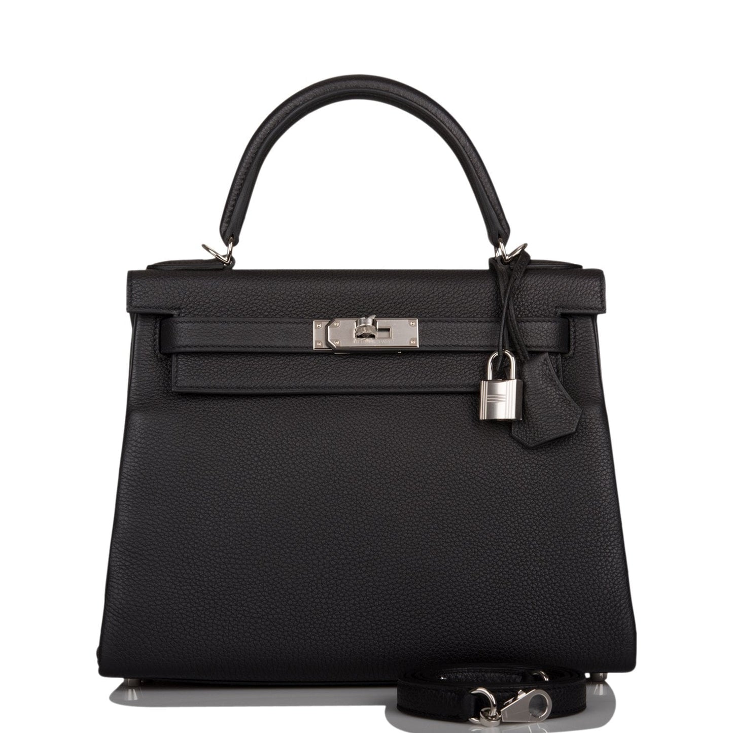 Hermes Kelly Retourne Togo Palladium Hardware Handbag Black Travel Bag Palladium Hardware