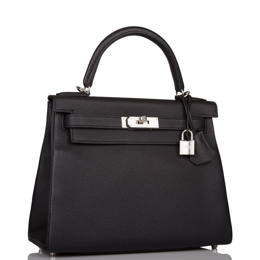 Hermes Kelly Retourne Togo Palladium Hardware Handbag Black Travel Bag Palladium Hardware