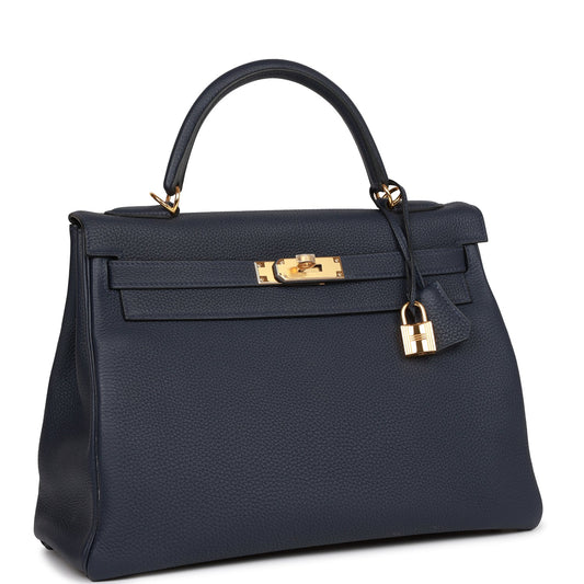 Hermes Kelly Retourne Bleu Nuit Togo Hardware Handbag Gold Travel Bag