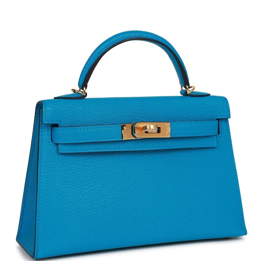 Hermes Kelly Sellier Bleu Frida Chevre Hardware Handbag Gold Travel Bag