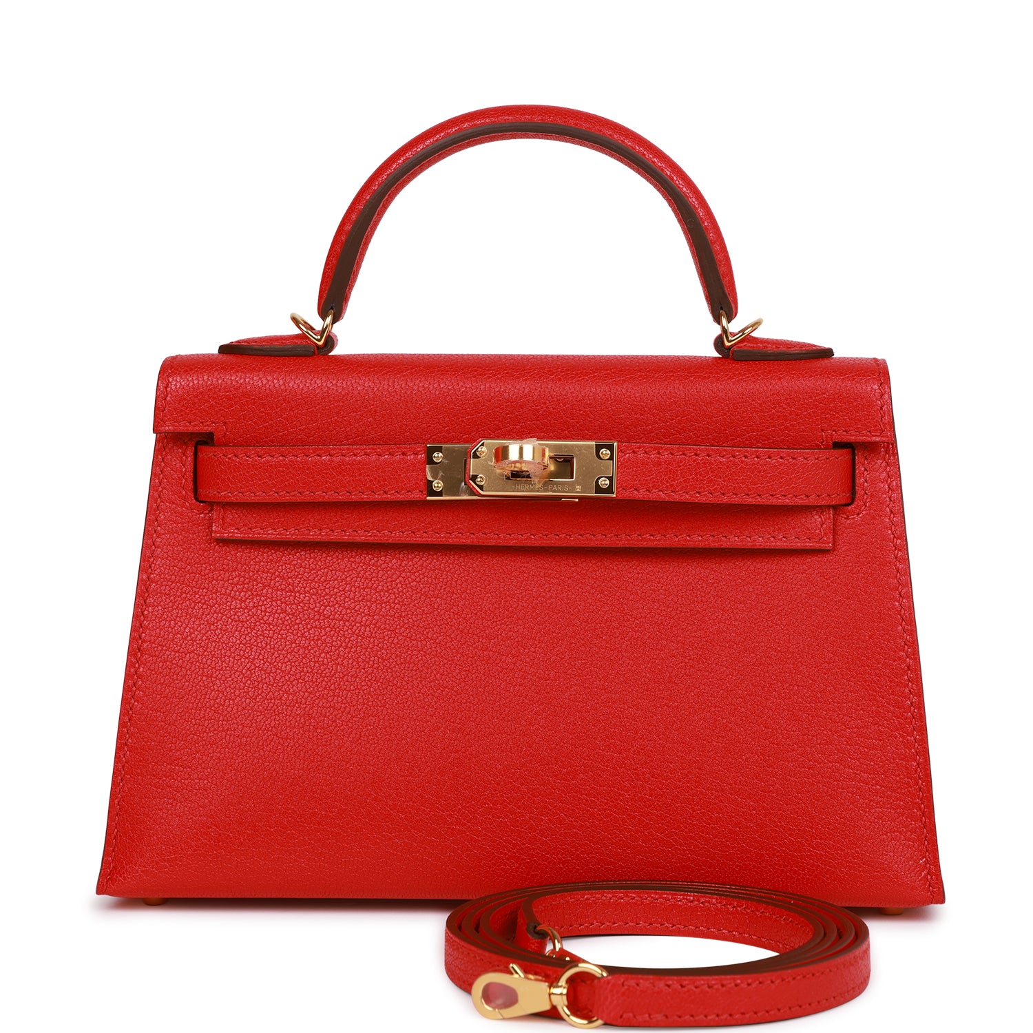 Hermes Kelly Sellier Rouge De Coeur Chevre Hardware Gold Travel Bag