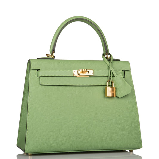 Hermes Kelly Sellier Vert Criquet Epsom Hardware Shoulder Gold Shoulder Bag
