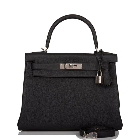Hermes Kelly Retourne Togo Palladium Hardware Handbag Black Travel Bag Hardware 1
