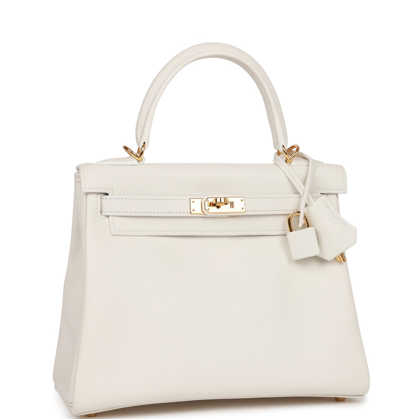 Hermes Kelly Retourne Swift Hardware Handbag White Gold Travel Bag