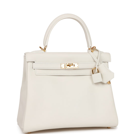 Hermes Kelly Retourne Swift Hardware Handbag White Gold Travel Bag