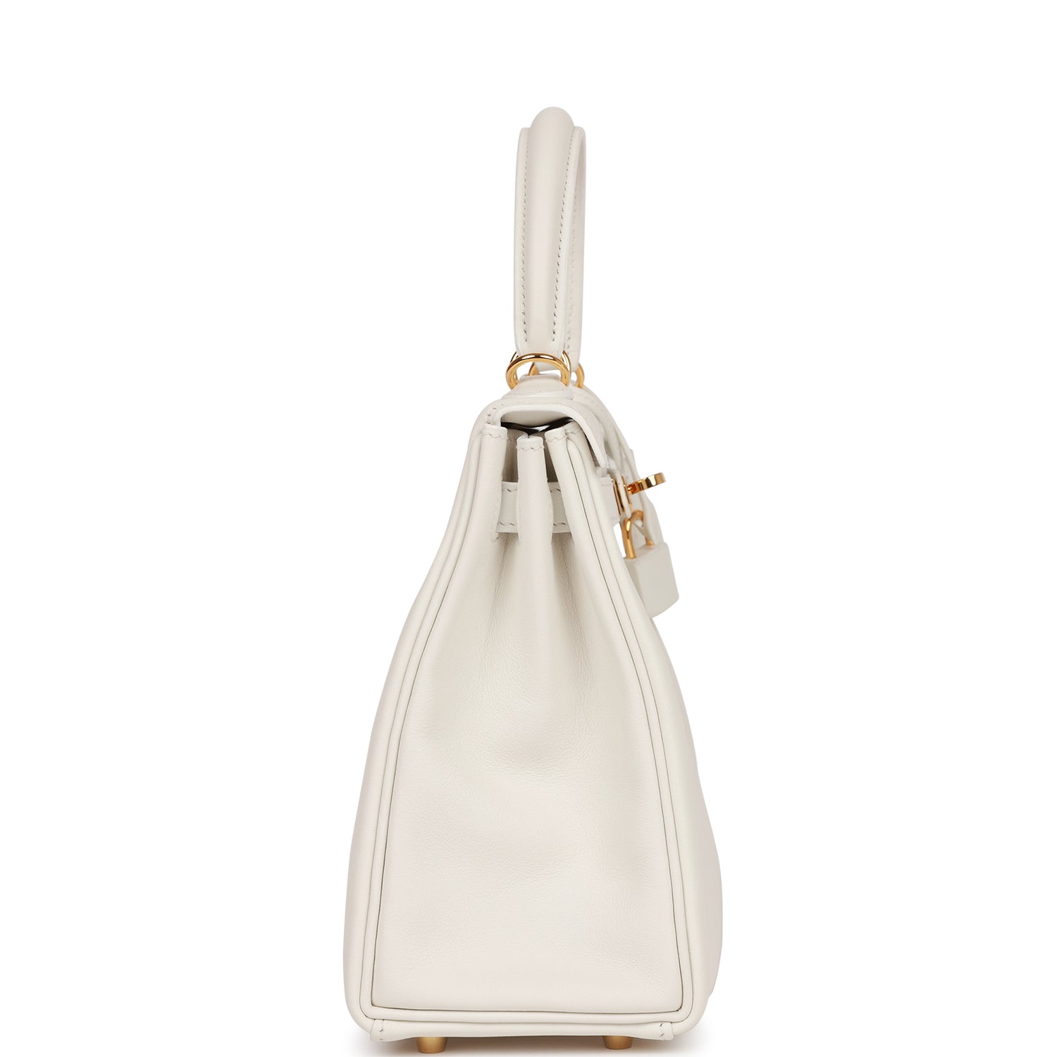 Hermes Kelly Retourne Swift Hardware Handbag White Gold Travel Bag