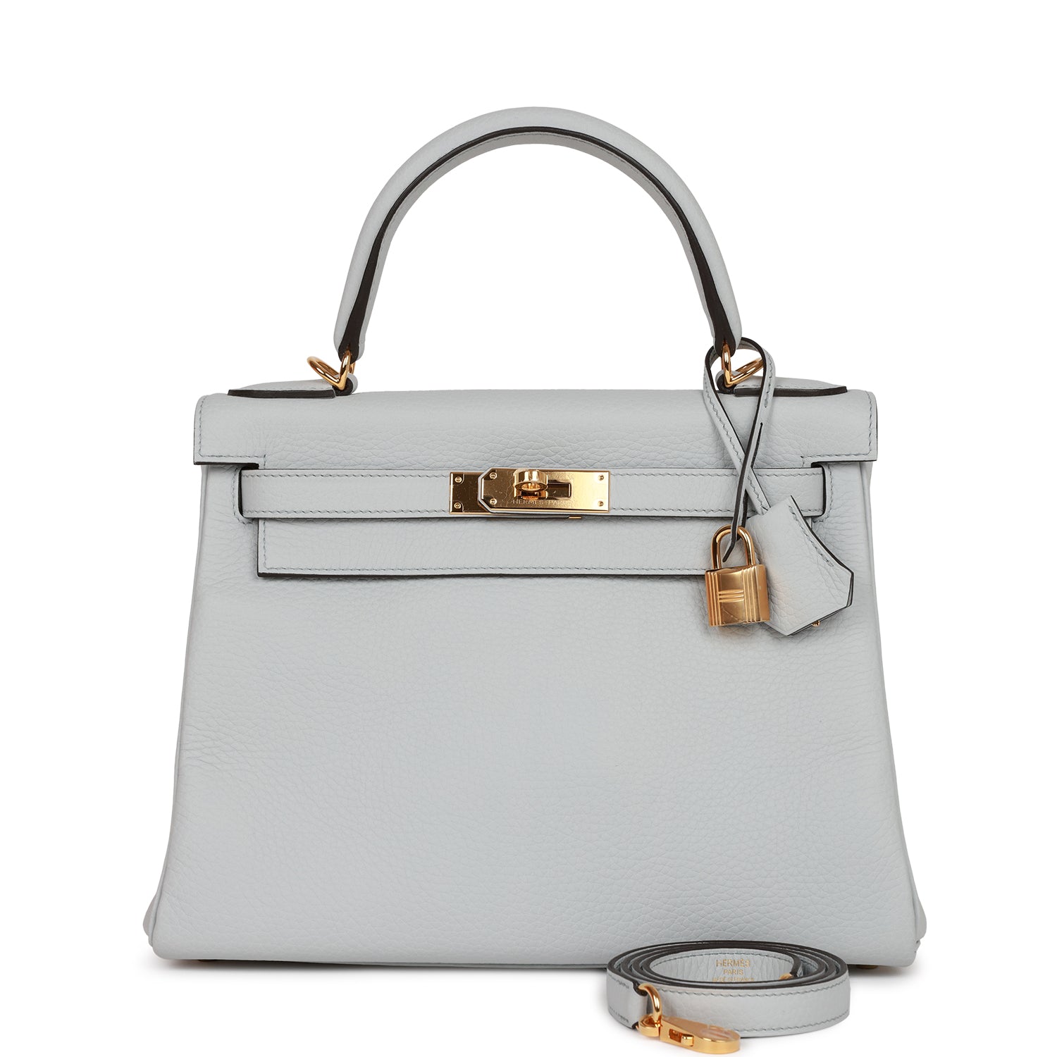 Hermes Kelly Retourne Bleu Pale Clemence Hardware Handbag Gold Travel Bag