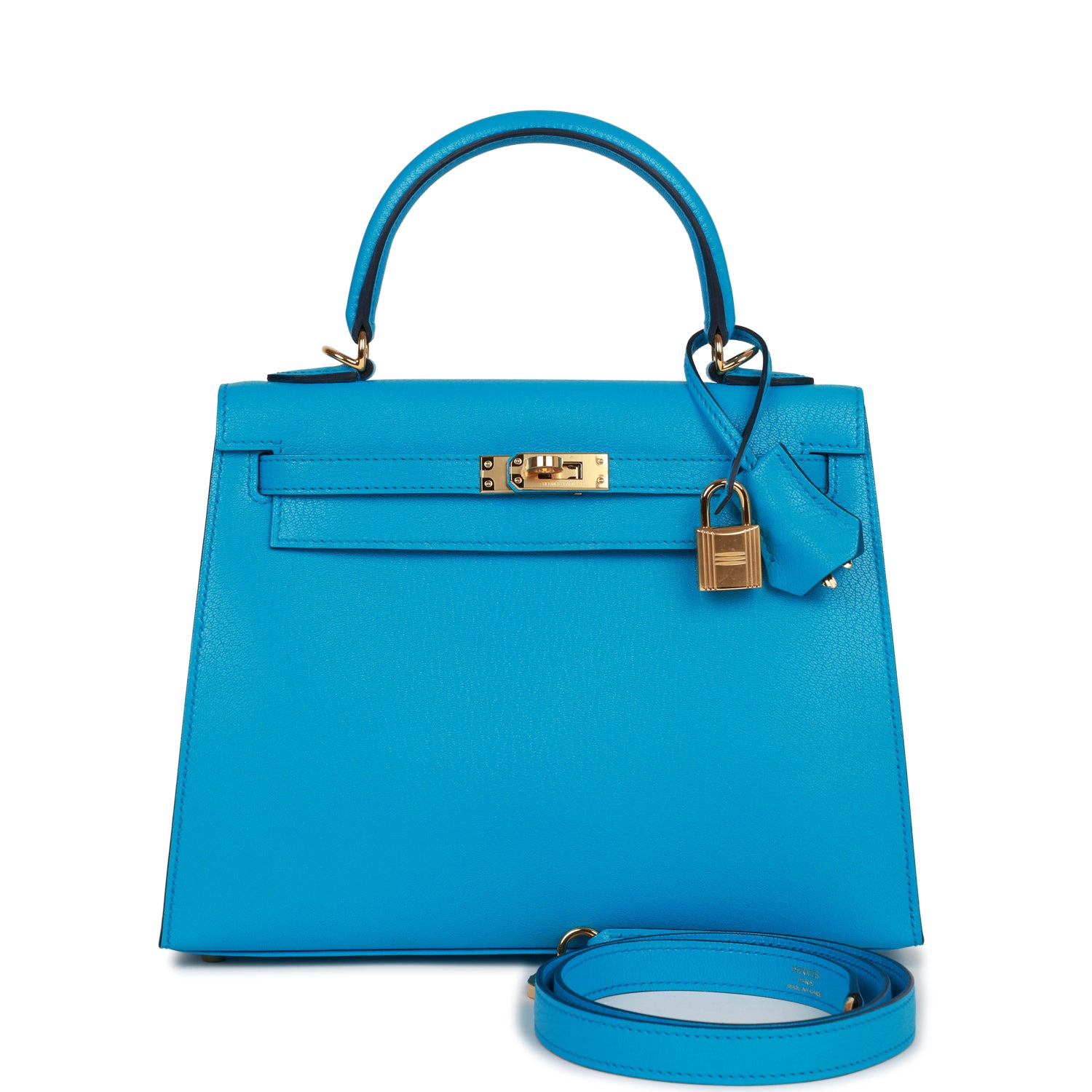Hermes Kelly Sellier Bleu Frida Chevre Hardware Handbag Gold Travel Bag