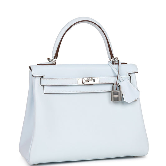 Hermes Kelly Retourne Bleu Brume Swift Palladium Hardware Travel Bag