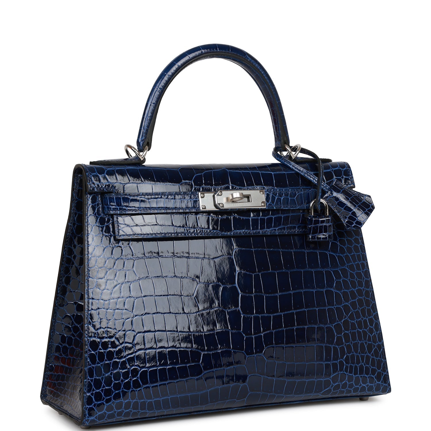 Hermes Kelly Sellier Bleu Saphir Shiny Porosus Crocodile Palladium Travel Bag