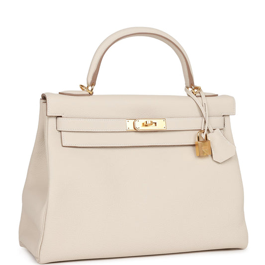 Hermes Kelly Retourne Craie Togo Hardware Handbag Gold Travel Bag