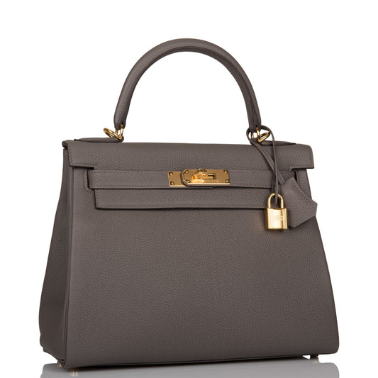 Hermes Kelly Retourne Etain Togo Hardware Handbag Gold Travel Bag Gold Hardware