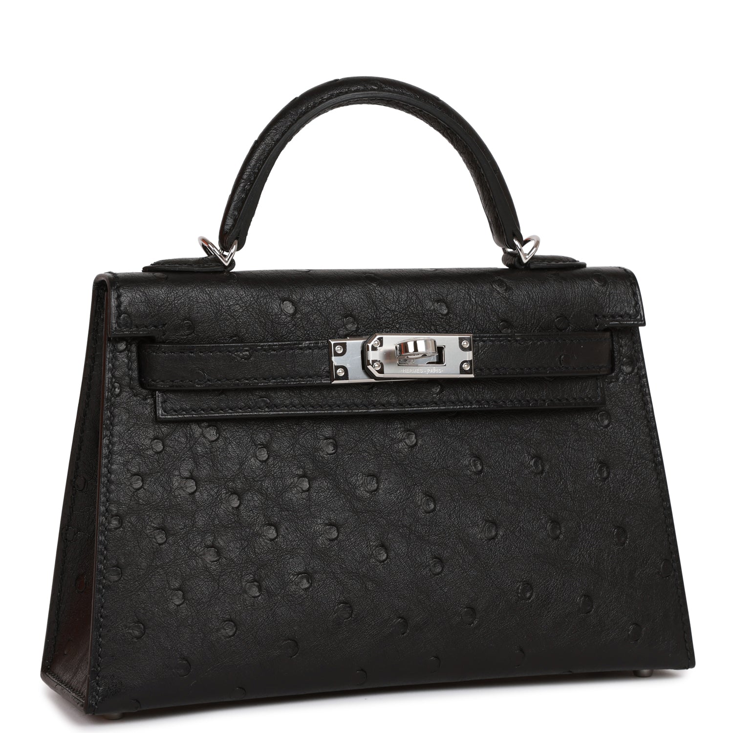 Hermes Kelly Sellier Ostrich Palladium Hardware Handbag Black Travel Bag
